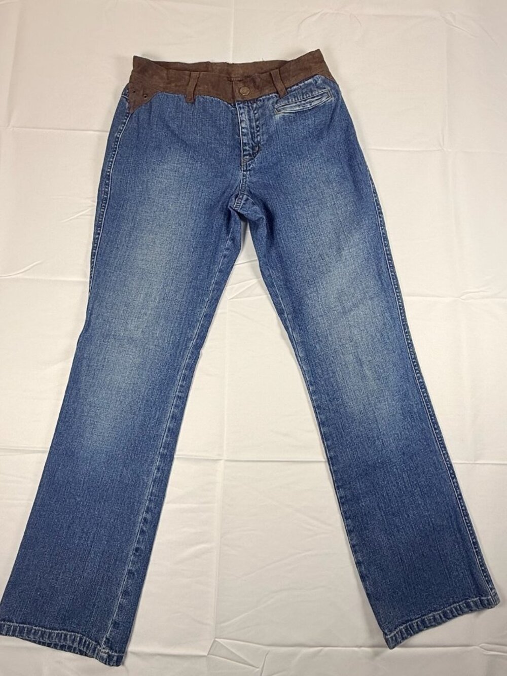 Lauren Jeans Co. Ralph Lauren Women Petite 2P Jeans Leather Suede Trim Mid Rise